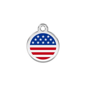 Red Dingo Stainless Steel Enamel Stars & Stripes US Flag Personalized Engraved Pet ID Tag
