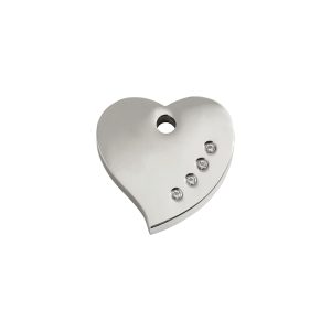 Red Dingo Diamante Polished Stainless Steel Heart Personalized Engraved Pet ID Tag
