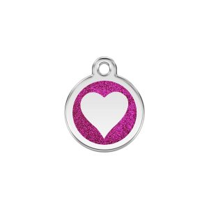 Red Dingo Stainless Steel and Glitter Heart Pet ID Tag