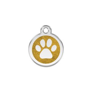 Red Dingo Stainless Steel and Glitter Paw Print Pet ID Tag