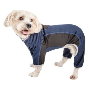 Pet Life Active 'Warm-Pup' Heathered Performance 4-Way Stretch Two-Toned Full Body Dog Track Suit