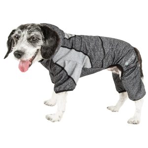 Pet Life Active 'Fur-Breeze' Heathered Performance 4-Way Stretch Two-Toned Full Bodied Dog Hoodie