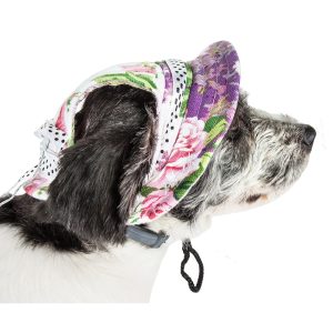 Pet Life 'Botanic Bark' Floral Uv Protectant Adjustable Fashion Canopy Brimmed Dog Hat Cap