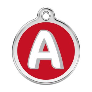 Red Dingo Stainless Steel Enamel Alphabet A Personalized Engraved Pet ID Tag