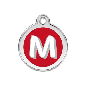 Red Dingo Stainless Steel Enamel Alphabet M Personalized Engraved Pet ID Tag