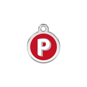 Red Dingo Stainless Steel Enamel Alphabet P Personalized Engraved Pet ID Tag