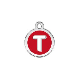 Red Dingo Stainless Steel Enamel Alphabet T Personalized Engraved Pet ID Tag