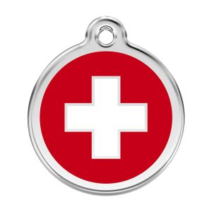 Red Dingo Stainless Steel Enamel Swiss Cross Personalized Engraved Pet ID Tag