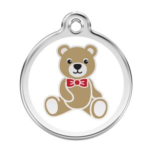 Red Dingo Stainless Steel Enamel Teddy Bear Personalized Engraved Pet ID Tag