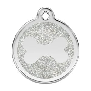 Red Dingo Stainless Steel Enamel Glitter Bone Personalized Engraved Pet ID Tag