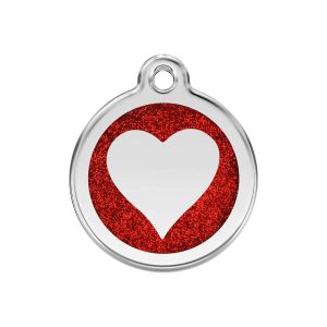 Red Dingo Stainless Steel Enamel Glitter Heart Personalized Engraved Pet ID Tag