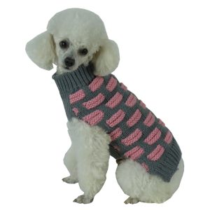 Pet Life Fashion Weaved Heavy Knit Designer Ribbed Turtle Neck Dog Sweater