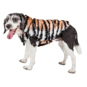 Pet Life Luxe 'Tigerbone' Glamourous Tiger Patterned Mink Fur Dog Coat Jacket