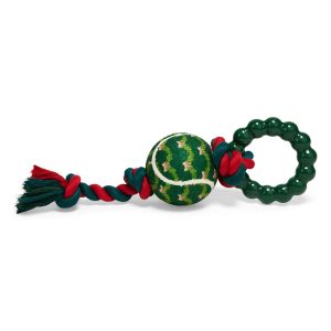 Merry Makings Holiday Garland Rope Tennis Ball Tug Dog Toy