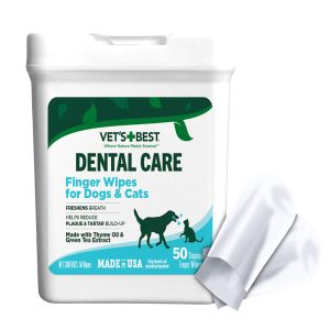 Vet's Best Dental Care Finger Wipes, Reduces Plaque & Freshens Breath, Teeth Cleaning Finger Wipes for Dogs & Cats