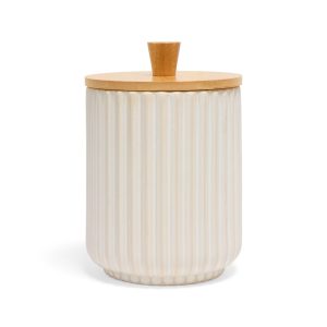 Petco Cream Ribbed Ceramic Treat Jar with Bamboo Lid