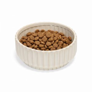 Petco Cream Ribbed Ceramic Dog Bowl