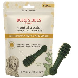 Burt's Bees Peppermint w/ Manuka Honey & Ginger, Holistic, Plant-based Oral Care Small Pets Dental Treats for Dogs