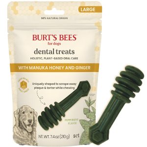 Burt's Bees Peppermint w/ Manuka Honey & Ginger, Holistic, Plant-based Oral Care Medium Pets Dental Treats for Dogs