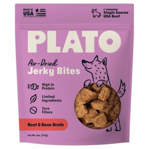 Plato Pet Jerky Bites Beef with Bone Broth Dog Treats