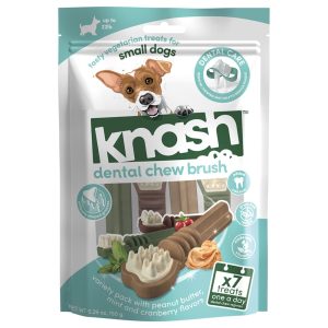 Knash Dental Chew Brush with Peanut Butter, Mint, and Cranberry Dog Treats