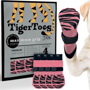 DOK TigerToes Sassy Pink Premium Non-Slip Dog Socks