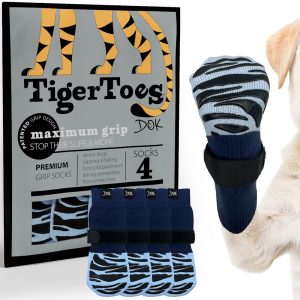 DOK TigerToes Breezy Blue Premium Non-Slip Dog Socks