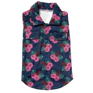 Pet Posse Navy Hawaiian Print Woven Button Down Shirt for Dogs