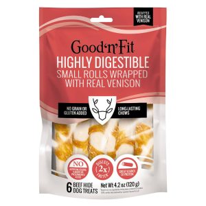 Good 'n' Fit Small Rolls Wrapped With Real Venison, Long-Lasting Highly Digestible Rawhide Chews For Dogs