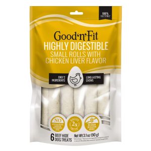 Good 'n' Fit Small Rolls With Real Chicken Liver Flavor Long-Lasting Highly Digestible Rawhide Chews For Dogs