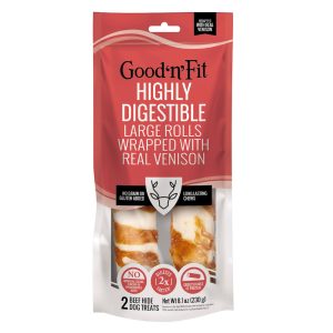Good 'n' Fit Large Rolls Wrapped With Real Venison, Long-Lasting Highly Digestible Rawhide Chews For Dogs