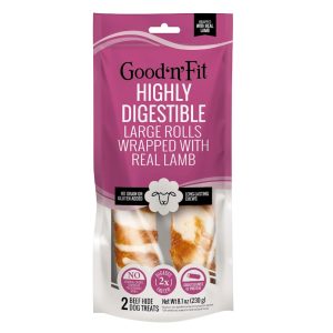 Good 'n' Fit Large Rolls Wrapped With Real Lamb, Long-Lasting Highly Digestible Rawhide Chews For Dogs