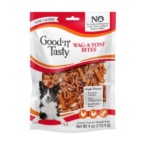 Good 'n' Tasty Triple Flavor Wag-A-Toni Bites, Low-Calorie Pasta-Shaped Dog Treats