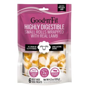 Good 'n' Fit Small Rolls Wrapped With Real Lamb Long-Lasting Highly Digestible Rawhide Chews For Dogs