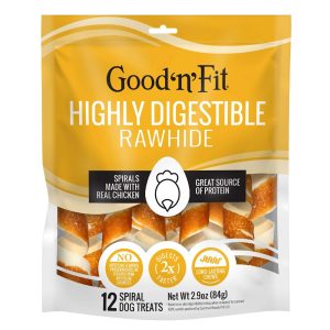 Good 'n' Fit Chicken Spirals, Highly Digestible Rawhide Chews For Dogs