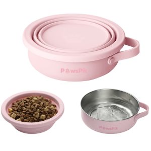 PawsPik 2-in-1 18/8 Stainless Steel & Silicone Dog & Cat Travel Bowl