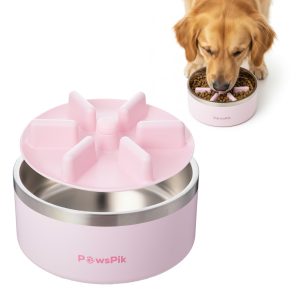 PawsPik Stainless Steel Double Wall Slow-Feed Puzzle Dog Bowl