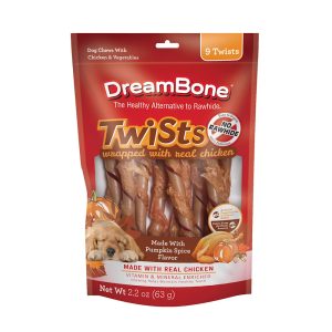 DreamBone Pumpkin Spice Flavored Twists Wrapped in Chicken Rawhide-Free Chews for Dogs