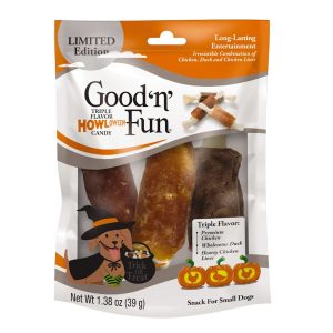 Good 'n' Fun Triple Flavor HOWLoween Candy Chews with Chicken, Duck or Chicken Liver Halloween Treat for Small Dogs