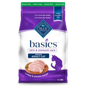 Blue Buffalo Basics Skin & Stomach Care, Limited Ingredient Diet for Indoor Cats, Turkey & Potato Dry Cat Food