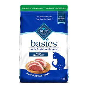 Blue Buffalo Basics Skin & Stomach Care, Limited Ingredient Diet for Indoor Cats, Duck & Potato Dry Cat Food