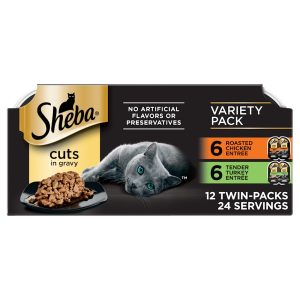 Sheba Perfect Portions Roasted Chicken & Tender Turkey Wet Cat Food Cuts in Gravy Variety Pack