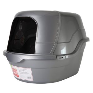 Nature's Miracle Hooded Flip Top Oval Shaped Silver & White Cat Litter Box With Odor Control