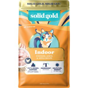 Solid Gold Let's Stay In Indoor Cat Chicken, Lentil & Apple Recipe for Adult Cats; Grain Free Dry Food with Superfoods