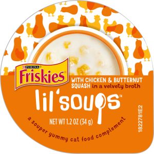 Friskies Lil' Soups With Chicken & Butternut Squash in a Velvety Broth Adult Wet Cat Food Complement