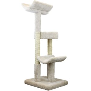Prestige Cat Trees 3 Level Solid Wood Tan Double Scratching Post Cat Tower