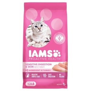 IAMS ProActive Health Adult Sensitive Digestion & Skin, Dry Cat Food with Turkey Cat Kibble