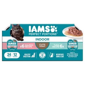 IAMS Perfect Portions Indoor Adult Grain Free Tuna and Salmon Recipe Wet Cat Food Cuts in Gravy Variety Pack