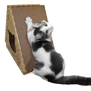 FurHaven Tan Tiger Tent Corrugated Scratcher House with Catnip for Cats