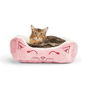 EveryYay Snooze Fest Pink Cat Face-Embroidered Rectangle Lounger Cat Bed